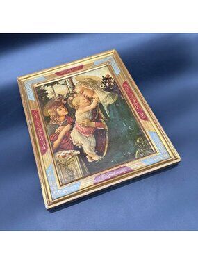 Vintage Madonna and Child Botticelli Wall Art Gilded Frame Italy Religious